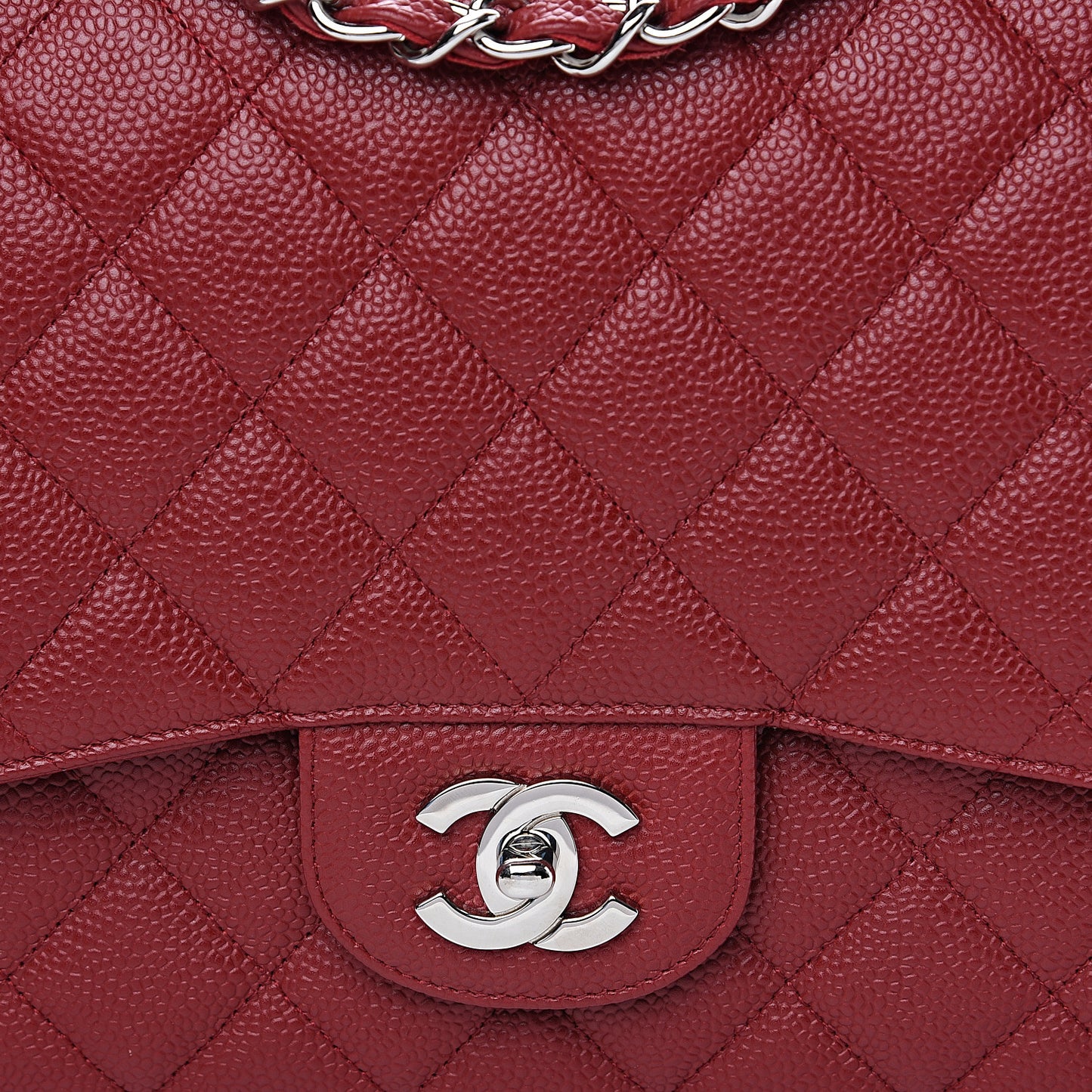 Caviar Quilted Jumbo Single Flap Dark Red