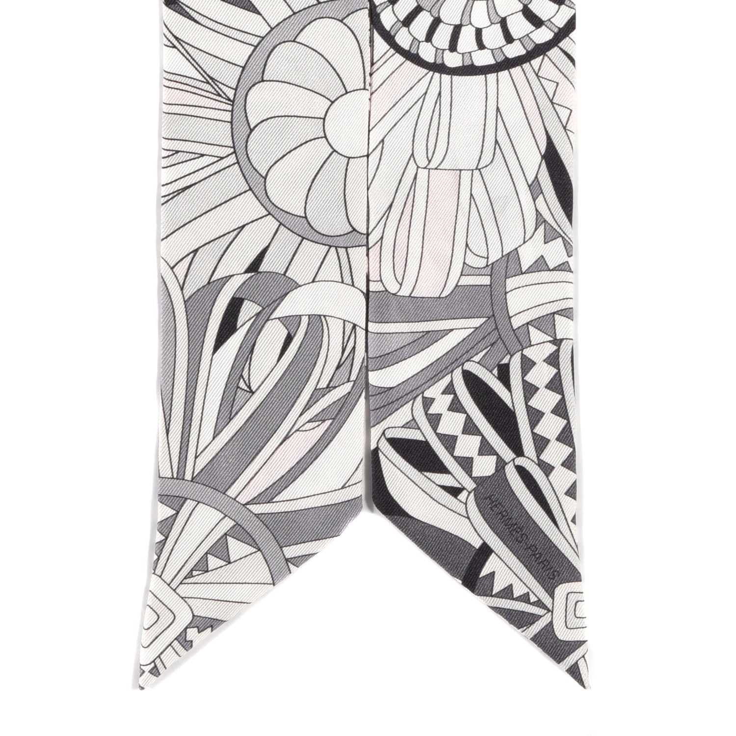Hermes Silk Les Flots Du Cheval Twilly Gris Rose Pale Black 2 of 5