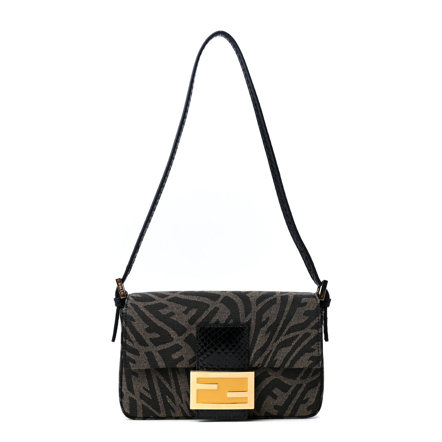 X SARAH COLEMAN Fabric Jacquard Ayers Enamel FF Vertigo Mini Baguette 1997 Tobacco Moro Black