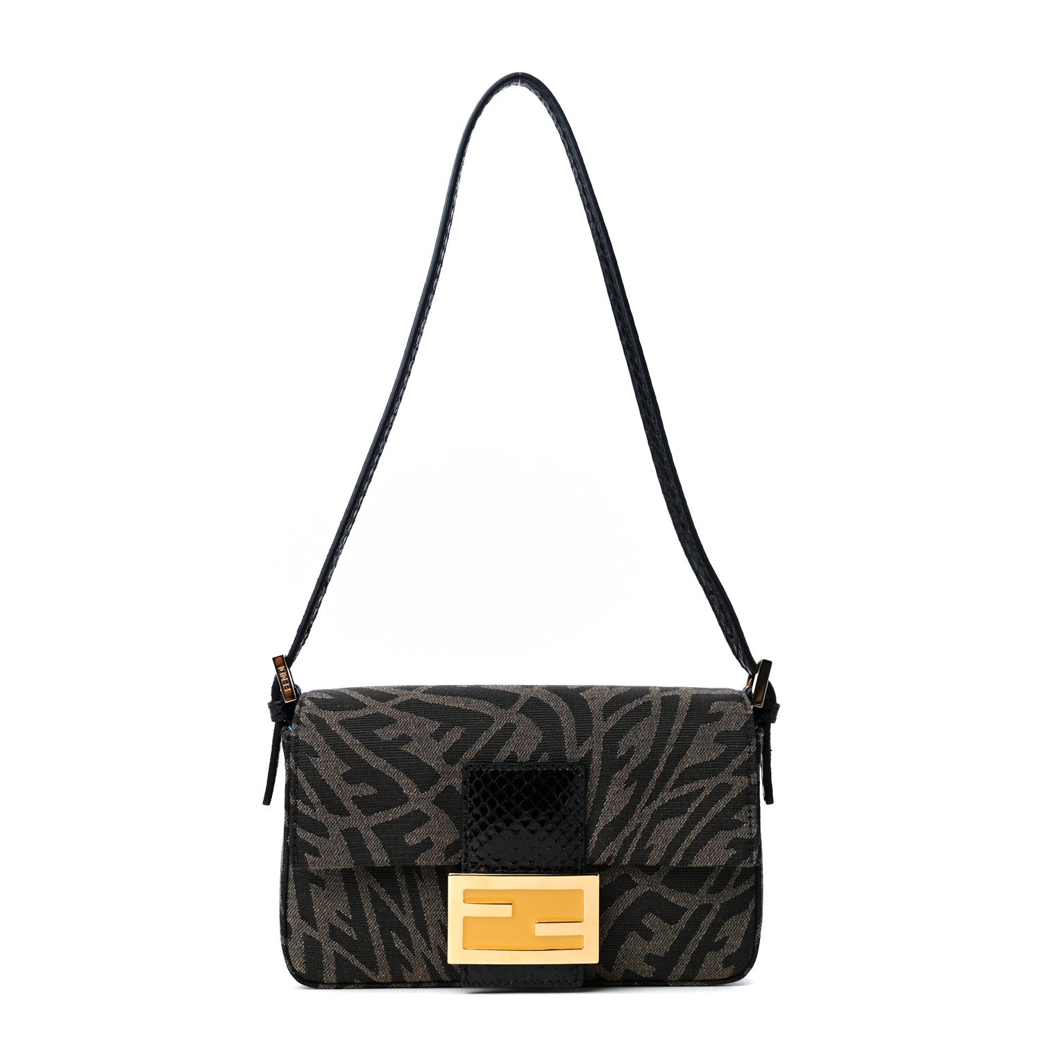 Fendi X SARAH COLEMAN Fabric Jacquard Ayers Enamel FF Vertigo Mini Baguette 1997 Tobacco Moro Black 1 of 4