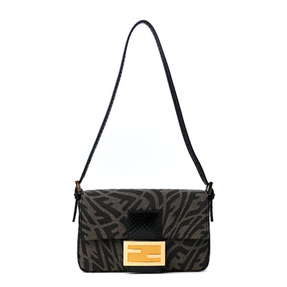 Fendi X SARAH COLEMAN Fabric Jacquard Ayers Enamel FF Vertigo Mini Baguette 1997 Tobacco Moro Black 1 of 4