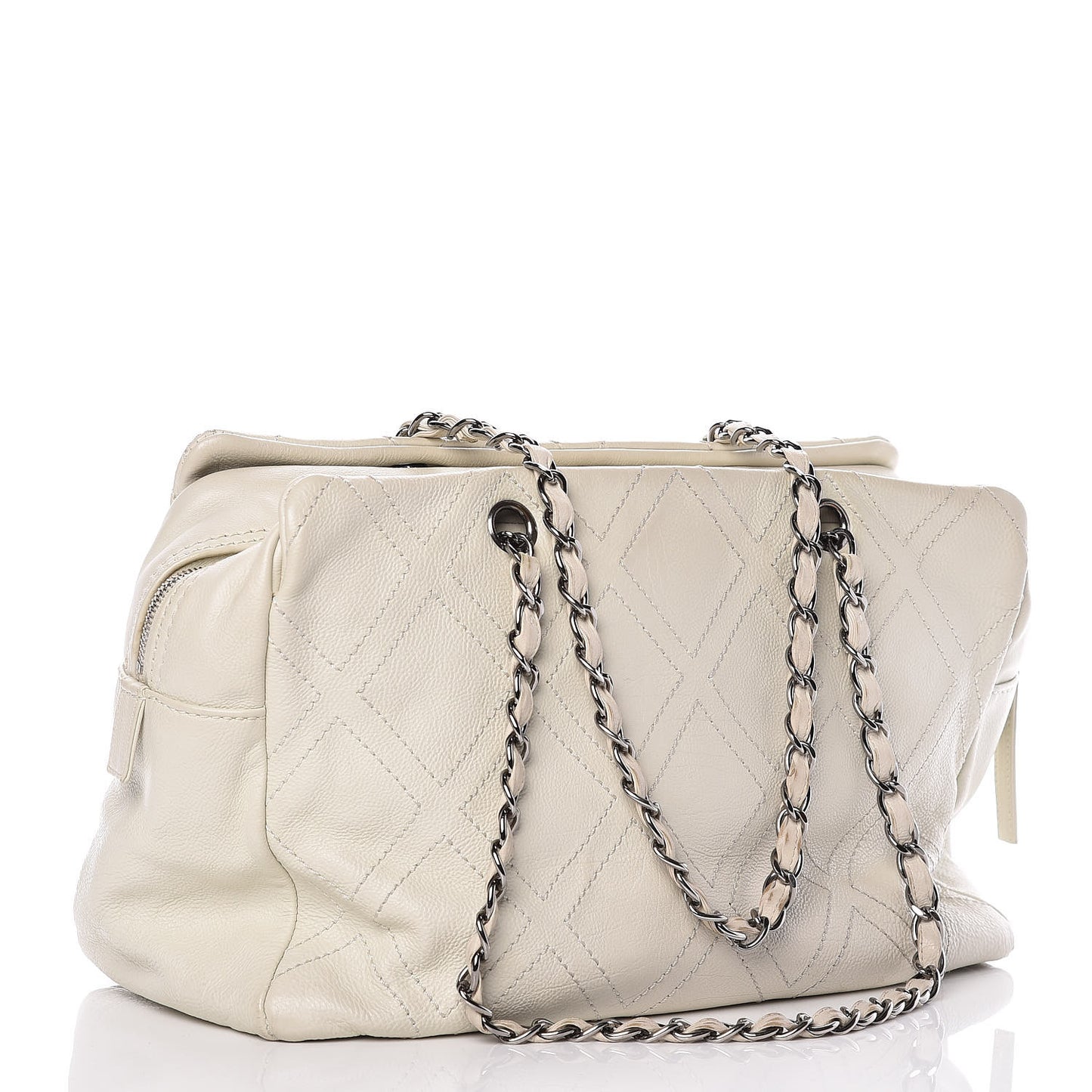 Calfskin Large Diamond Stitch Tote White