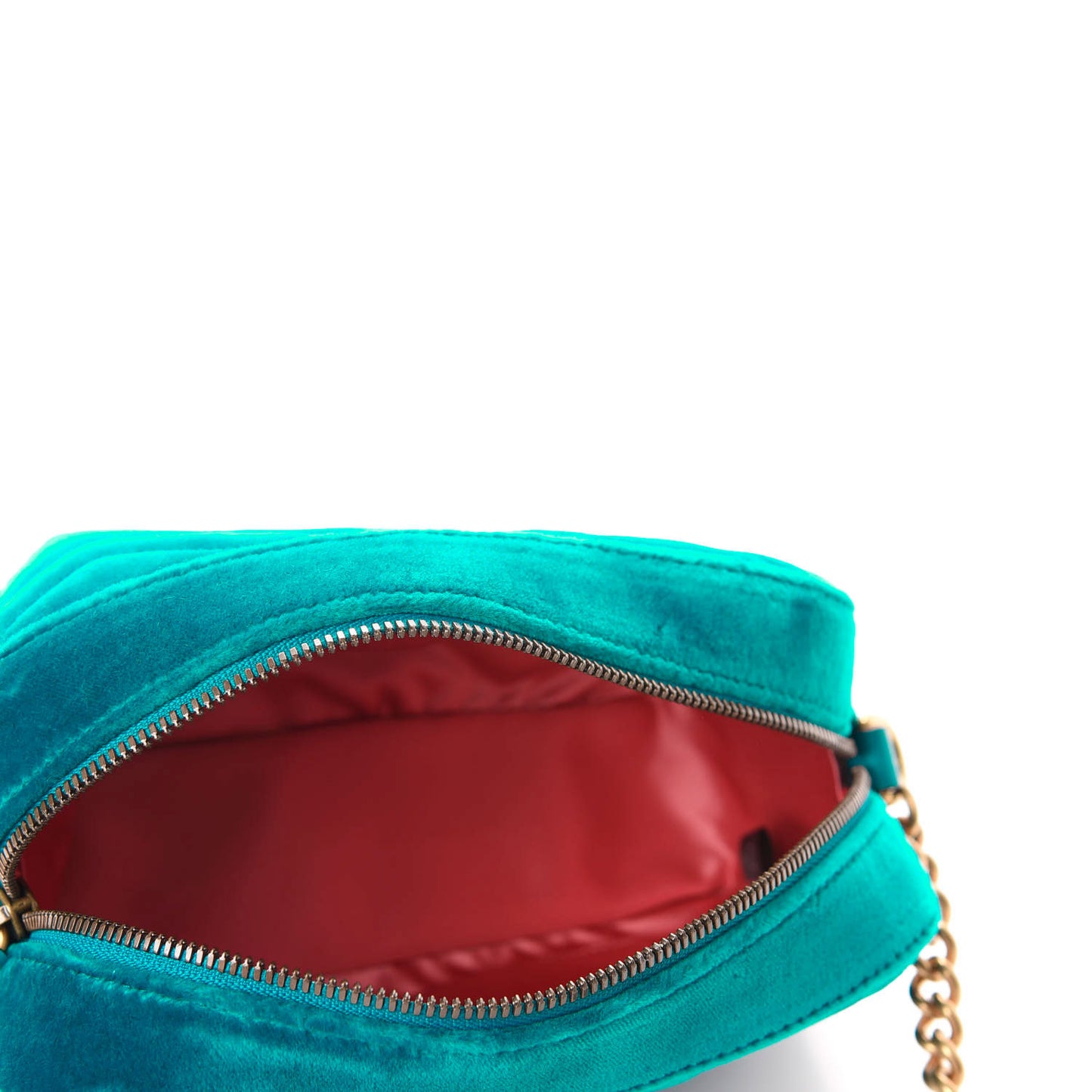 Velvet Matelasse Small GG Marmont Chain Shoulder Bag Pavone Cyan