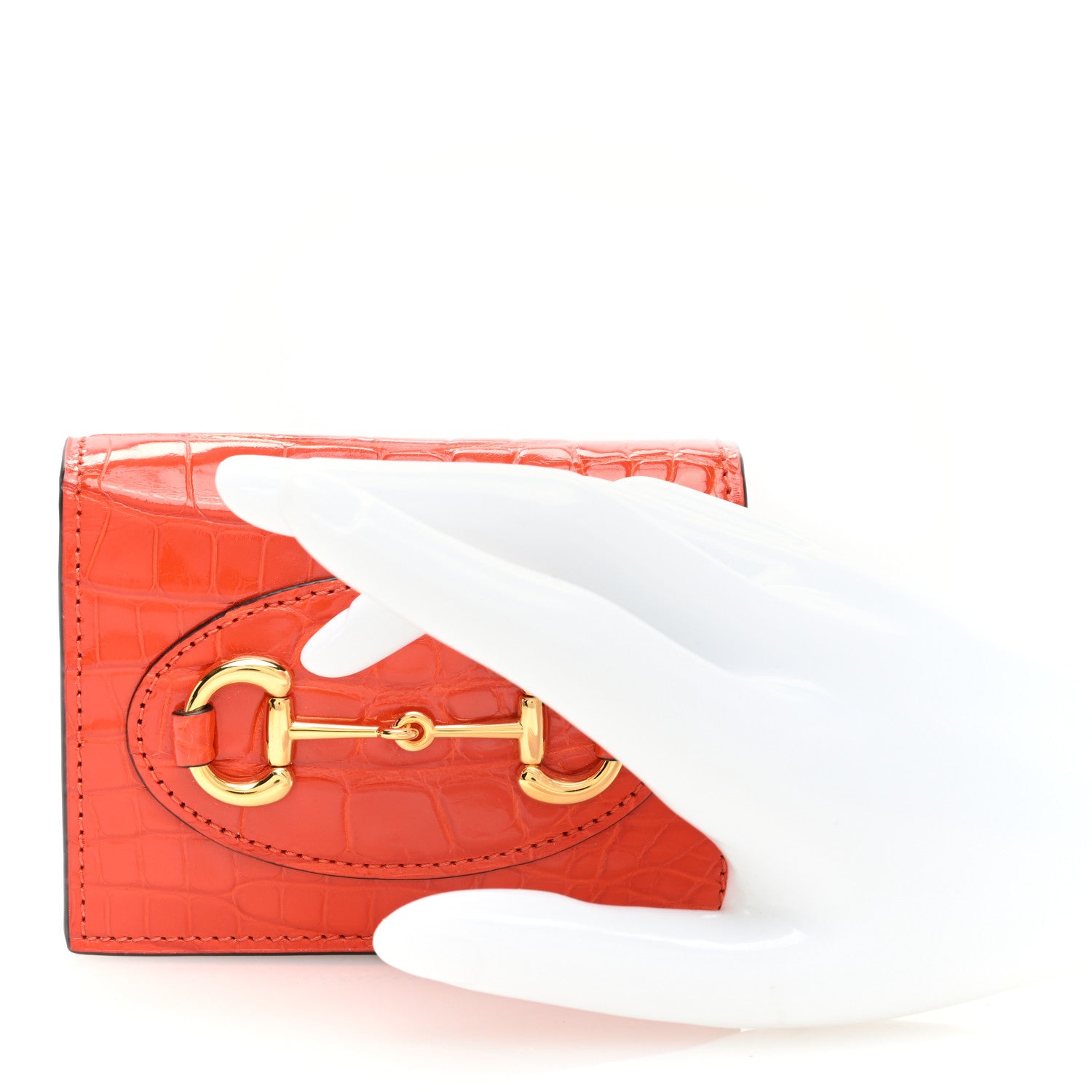 Gucci Boarded Plutone Crocodile Horsebit 1955 Card Case Wallet Sun Orange 2 of 7