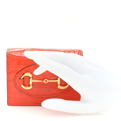 Gucci Boarded Plutone Crocodile Horsebit 1955 Card Case Wallet Sun Orange 2 of 7