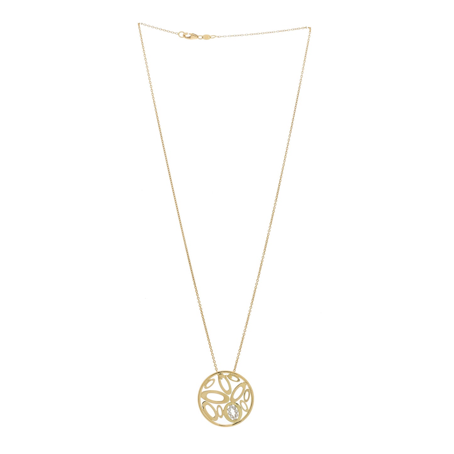 18K Yellow Gold Diamond Clic and Shine Round Pendant Necklace