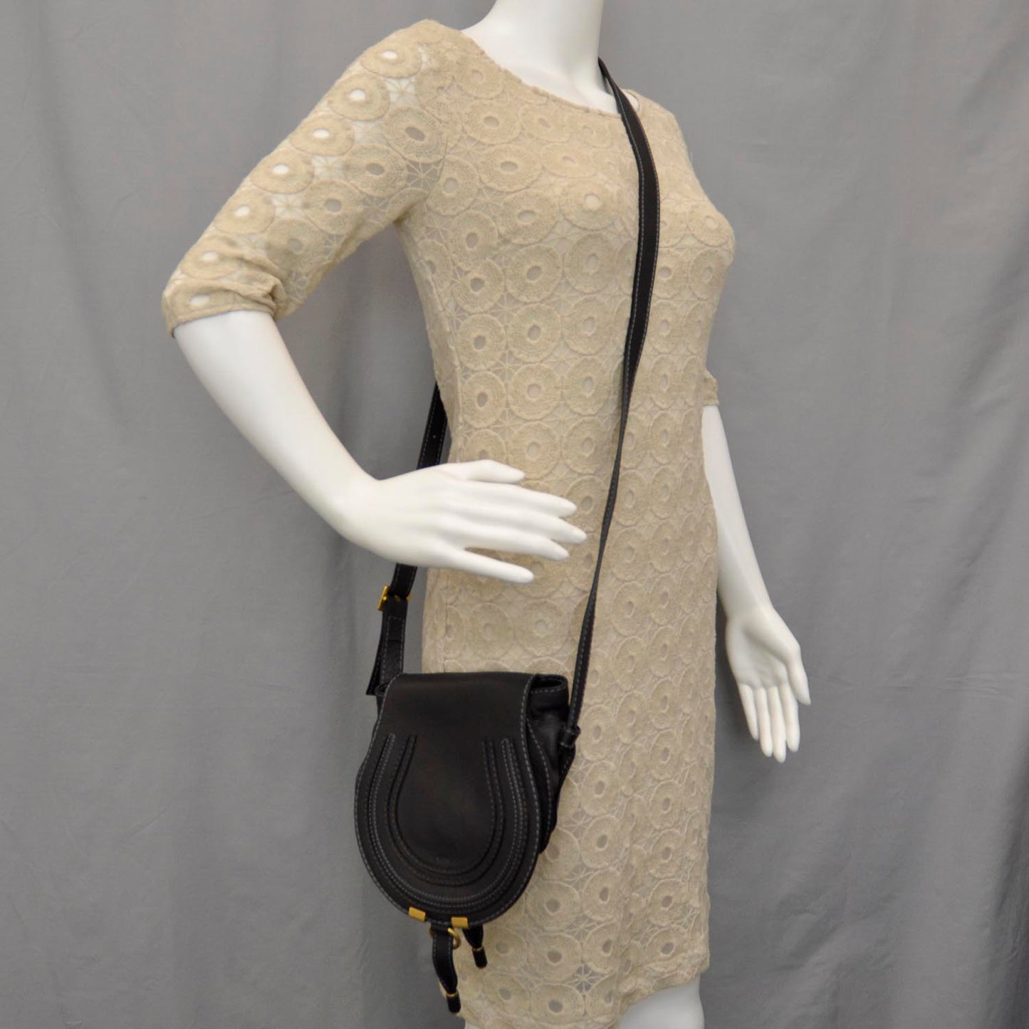 Leather Marcie Round Crossbody Bag Black