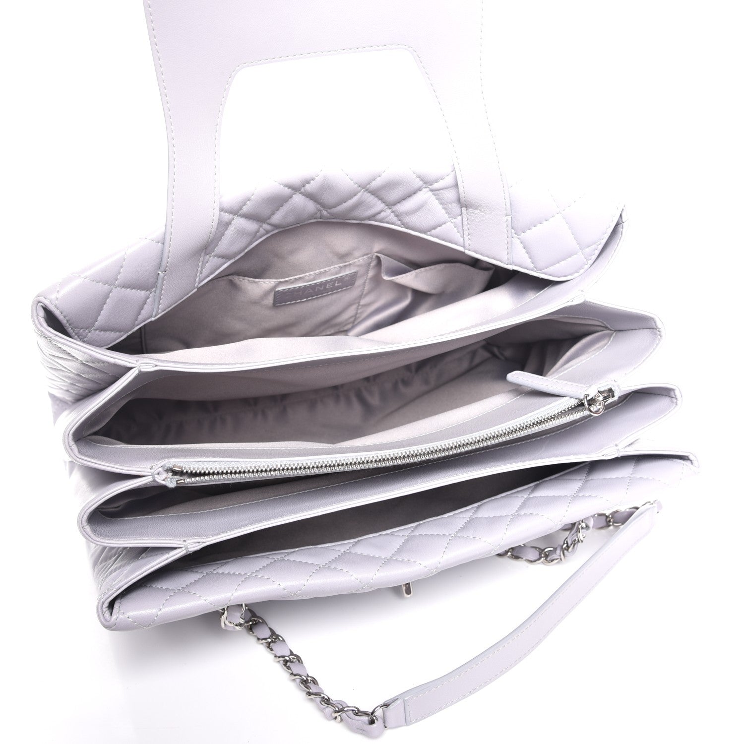 Chanel Lambskin Quilted By 3 Shopping Tote Light Grey 5 of 8