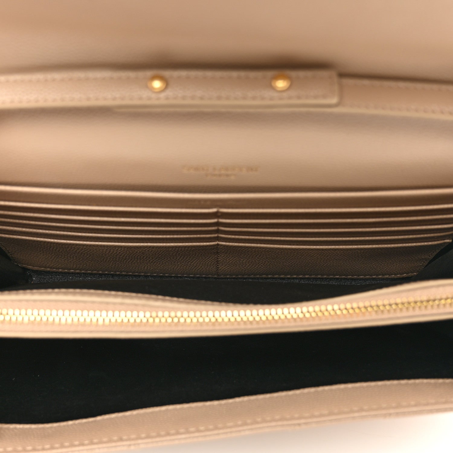Saint Laurent Grain De Poudre Matelasse Chevron Monogram Chain Wallet Dark Beige 6 of 10