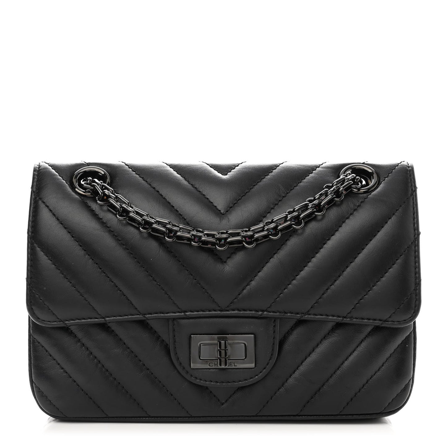 Aged Calfskin Chevron Quilted 2.55 Reissue Mini Flap So Black