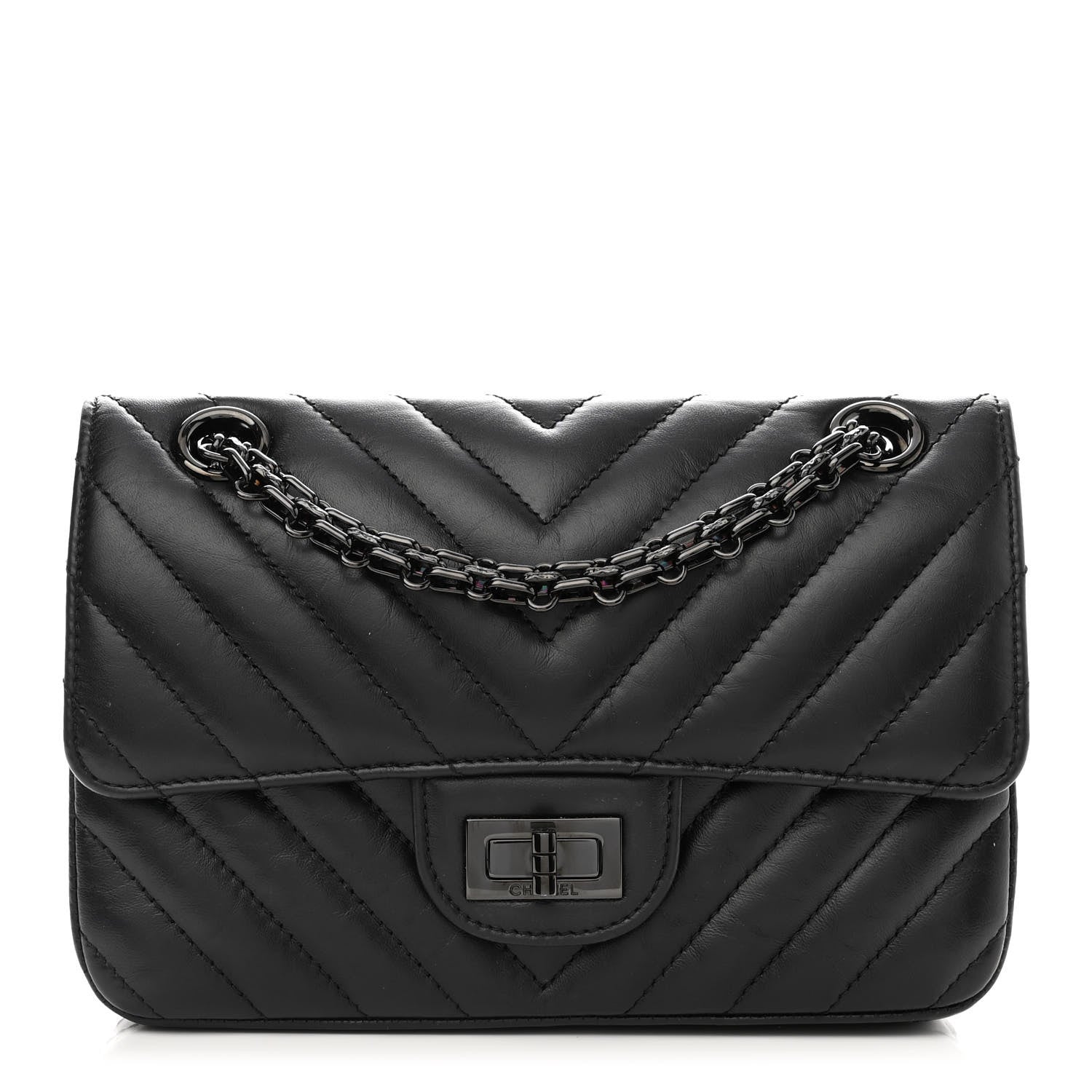 Chanel Aged Calfskin Chevron Quilted 2.55 Reissue Mini Flap So Black 1 of 13