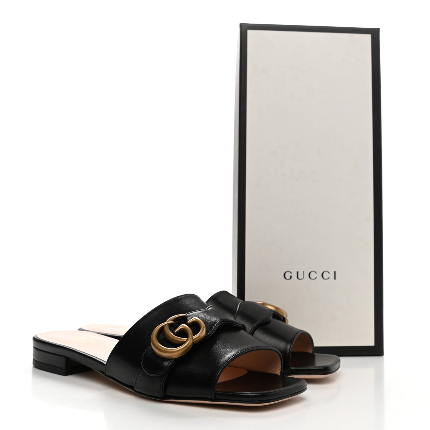 Malaga Kid GG Marmont Flat Slide Sandals 37.5 Black