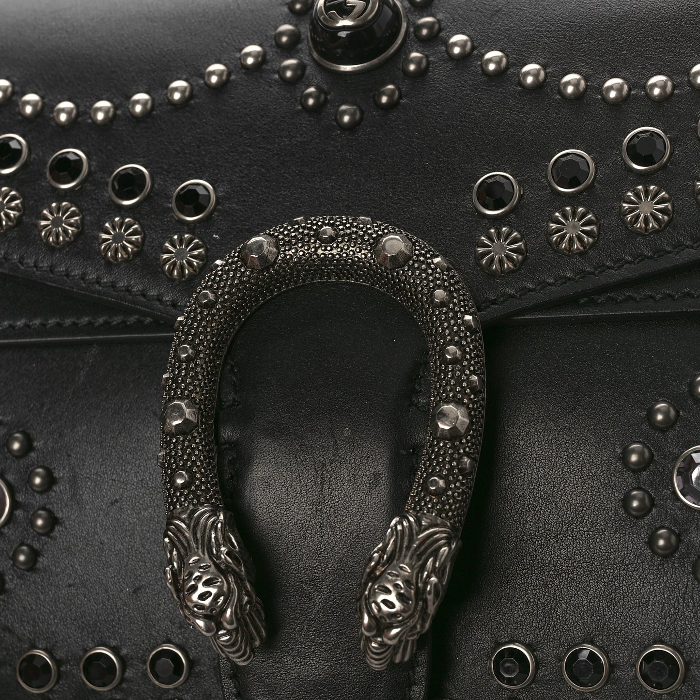 Calfskin Studded Small Dionysus Shoulder Bag Black
