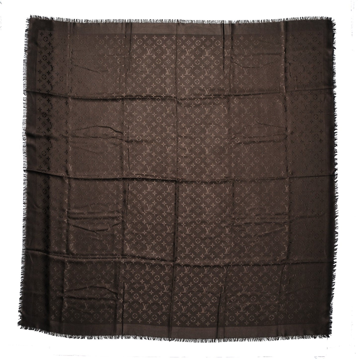 Wool Silk Monogram Shawl Chocolate