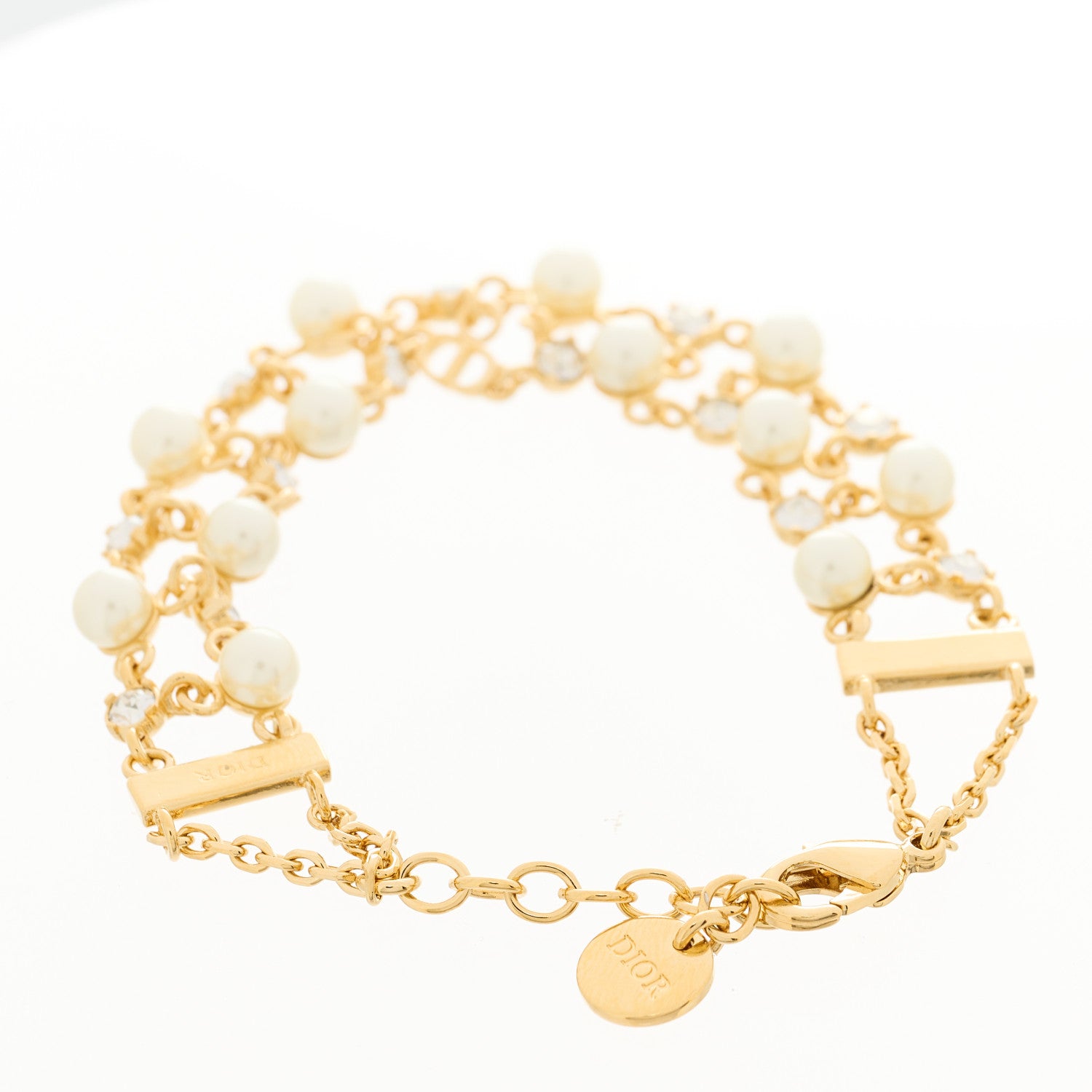 Christian Dior Crystal Pearl Resin Treasure Bracelet Gold 2 of 3