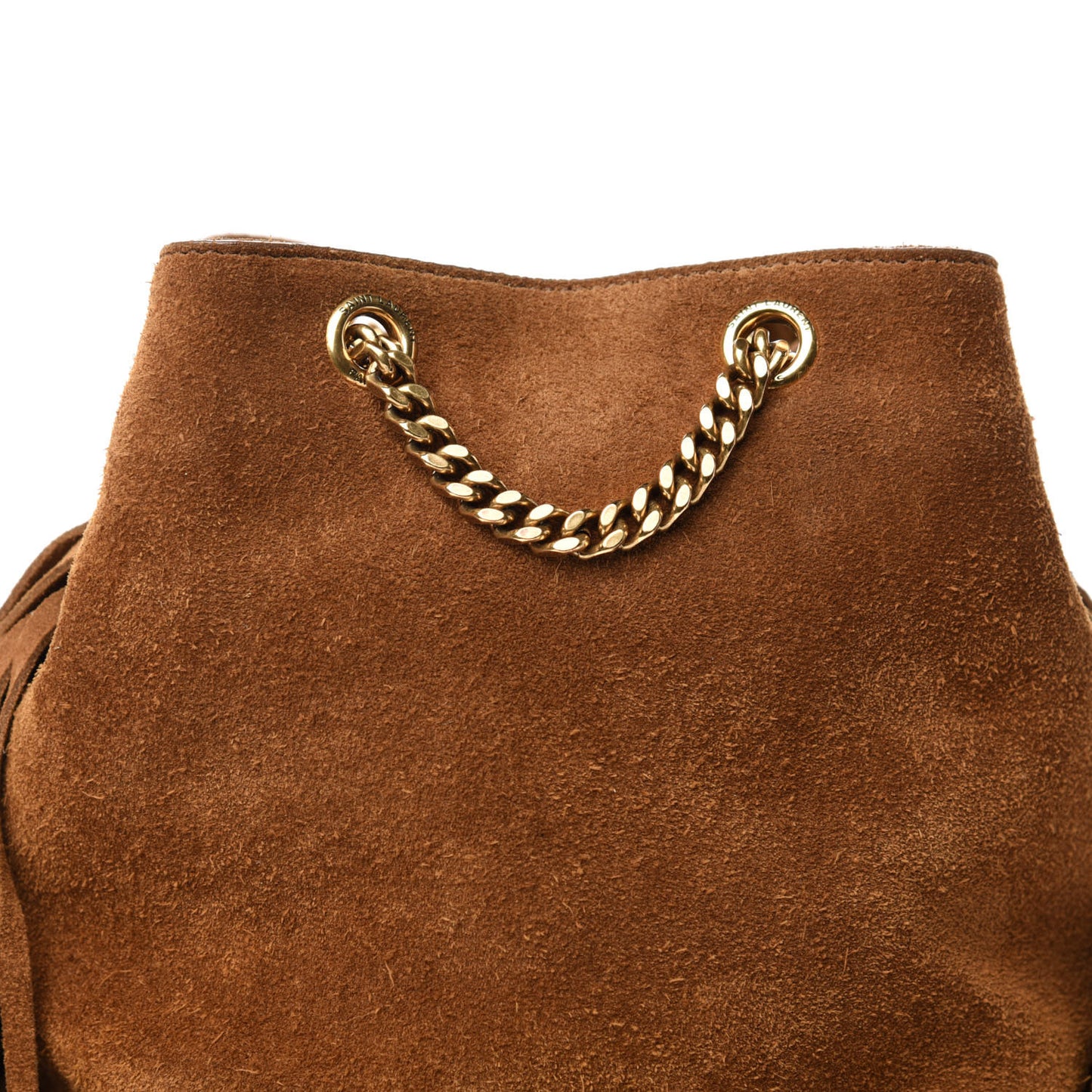 Suede Calfskin Fringe Baby Emmanuelle Bucket Light Ochre