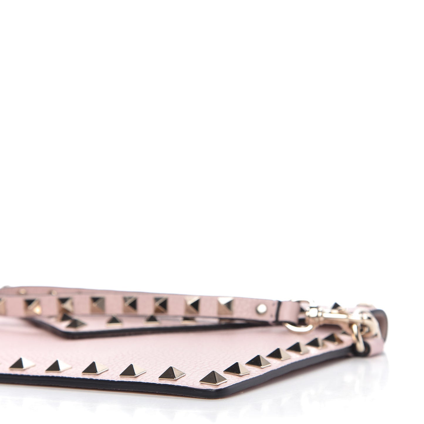Pebbled Calfskin Medium Rockstud Envelope Flat Wristlet Pouch Water Rose