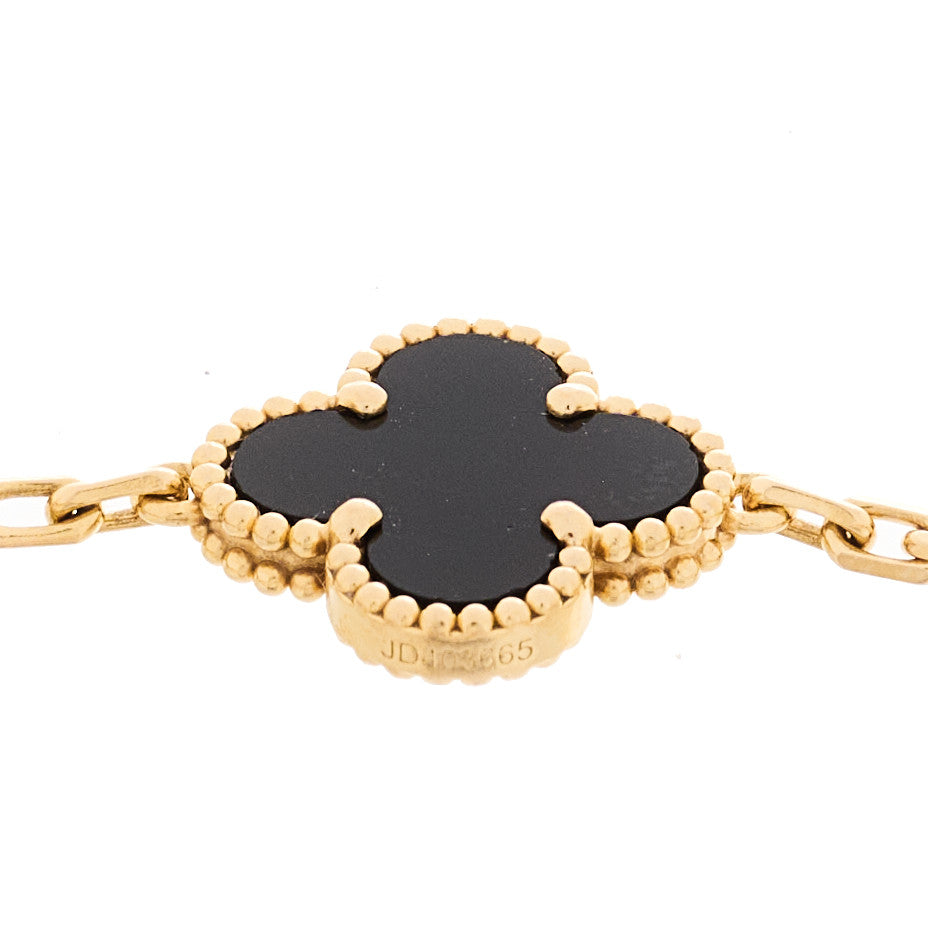 Van Cleef & Arpels 18K Yellow Gold Black Onyx 5 Motifs Vintage Alhambra Bracelet 3 of 5