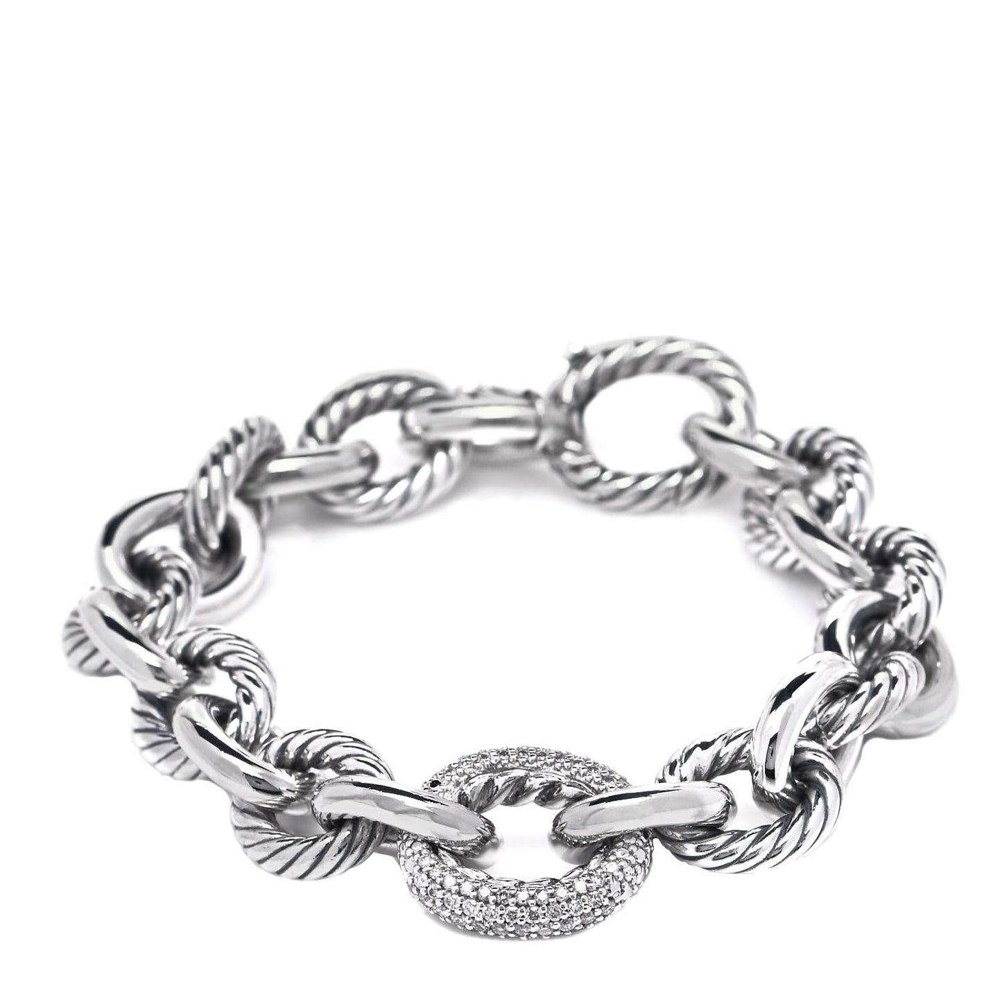 Sterling Silver Diamond 15mm Large Oval Link Bracelet