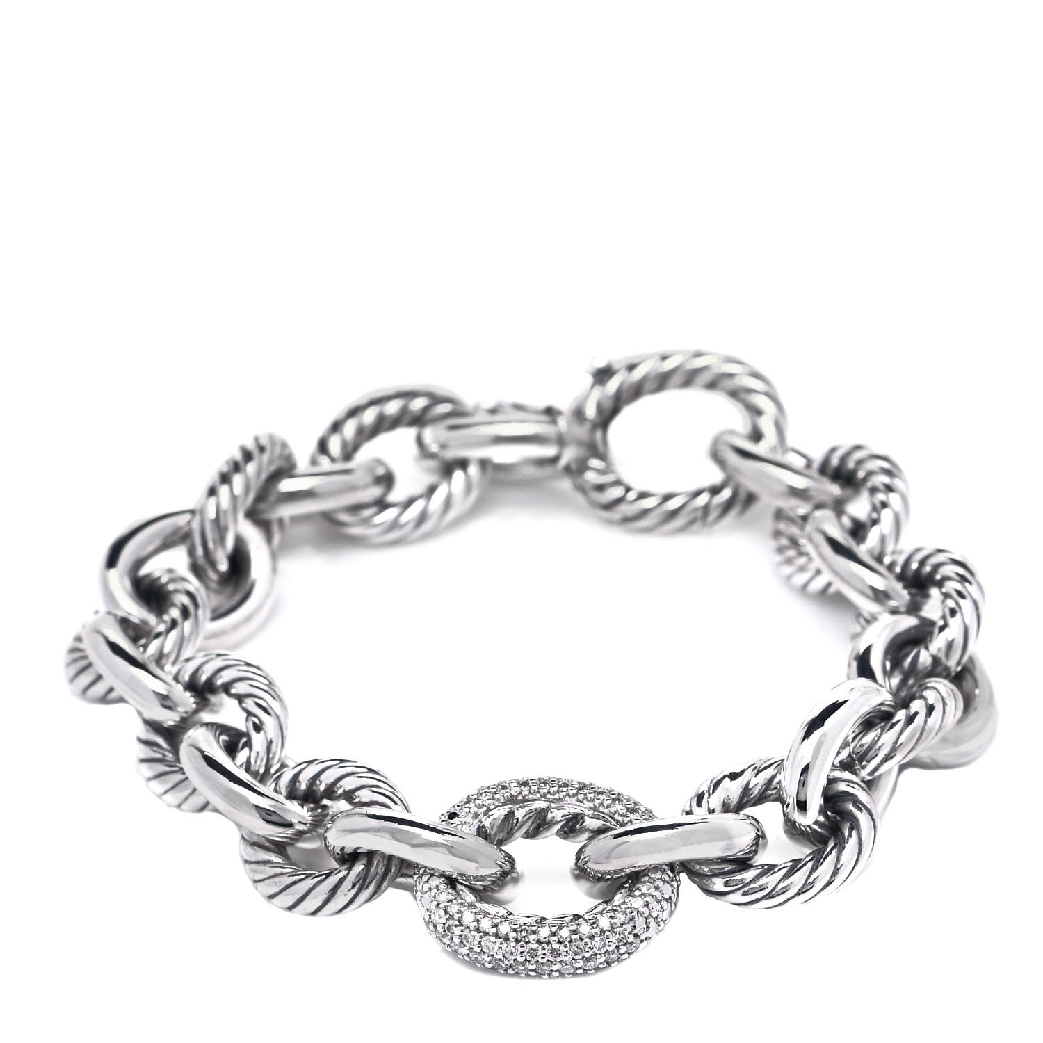 David Yurman Sterling Silver Diamond 15mm Large Oval Link Bracelet 1 of 5