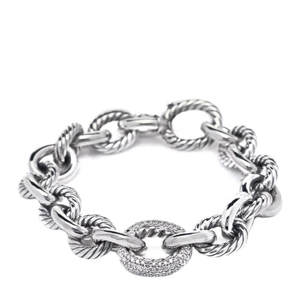 David Yurman Sterling Silver Diamond 15mm Large Oval Link Bracelet 1 of 5