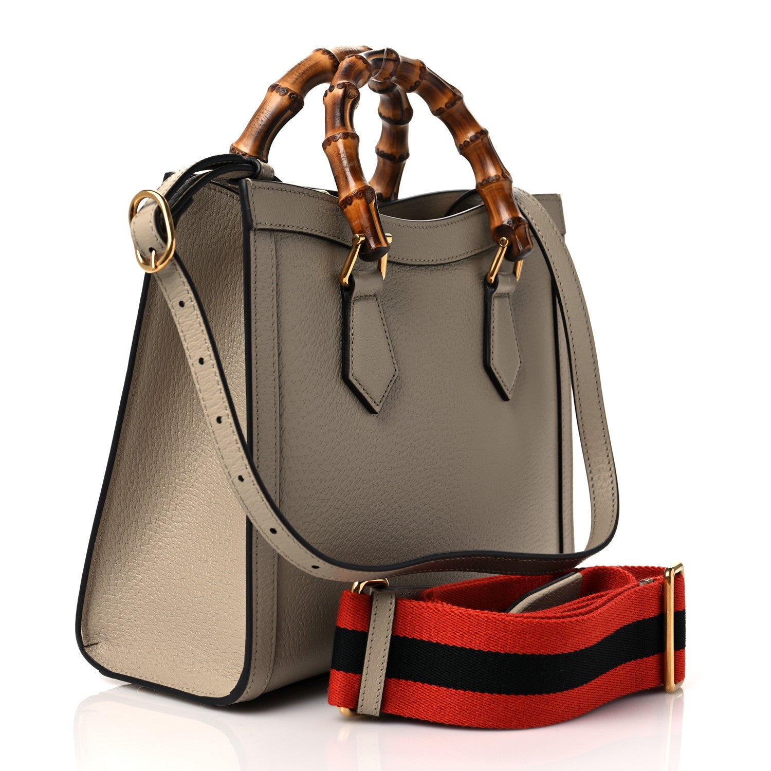 Gucci Textured Dollar Calfskin Web Small Diana Tote Bag Oatmeal Vintage Green 3 of 9