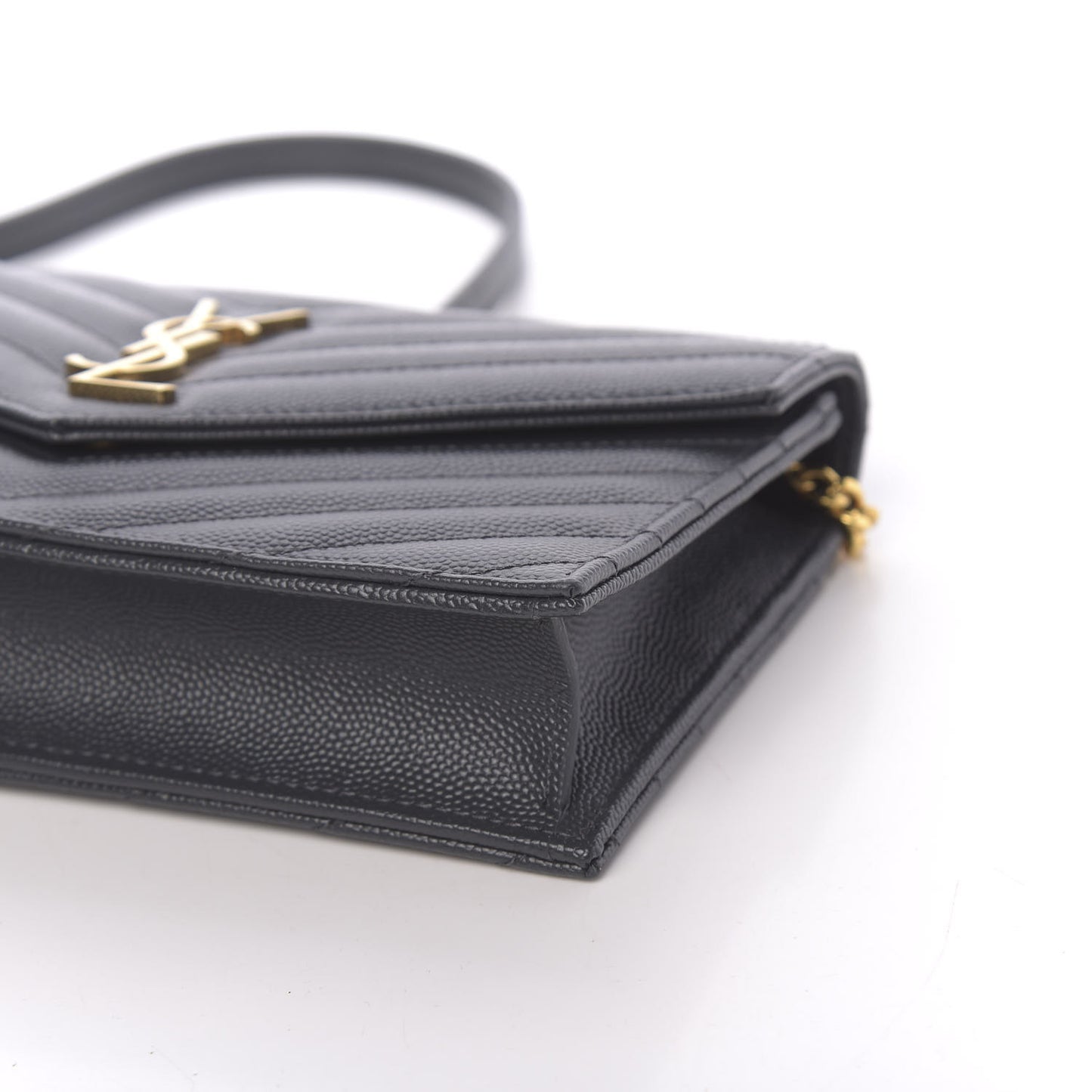 Grain De Poudre Matelasse Chevron Monogram Envelope Chain Wallet Dark Smog
