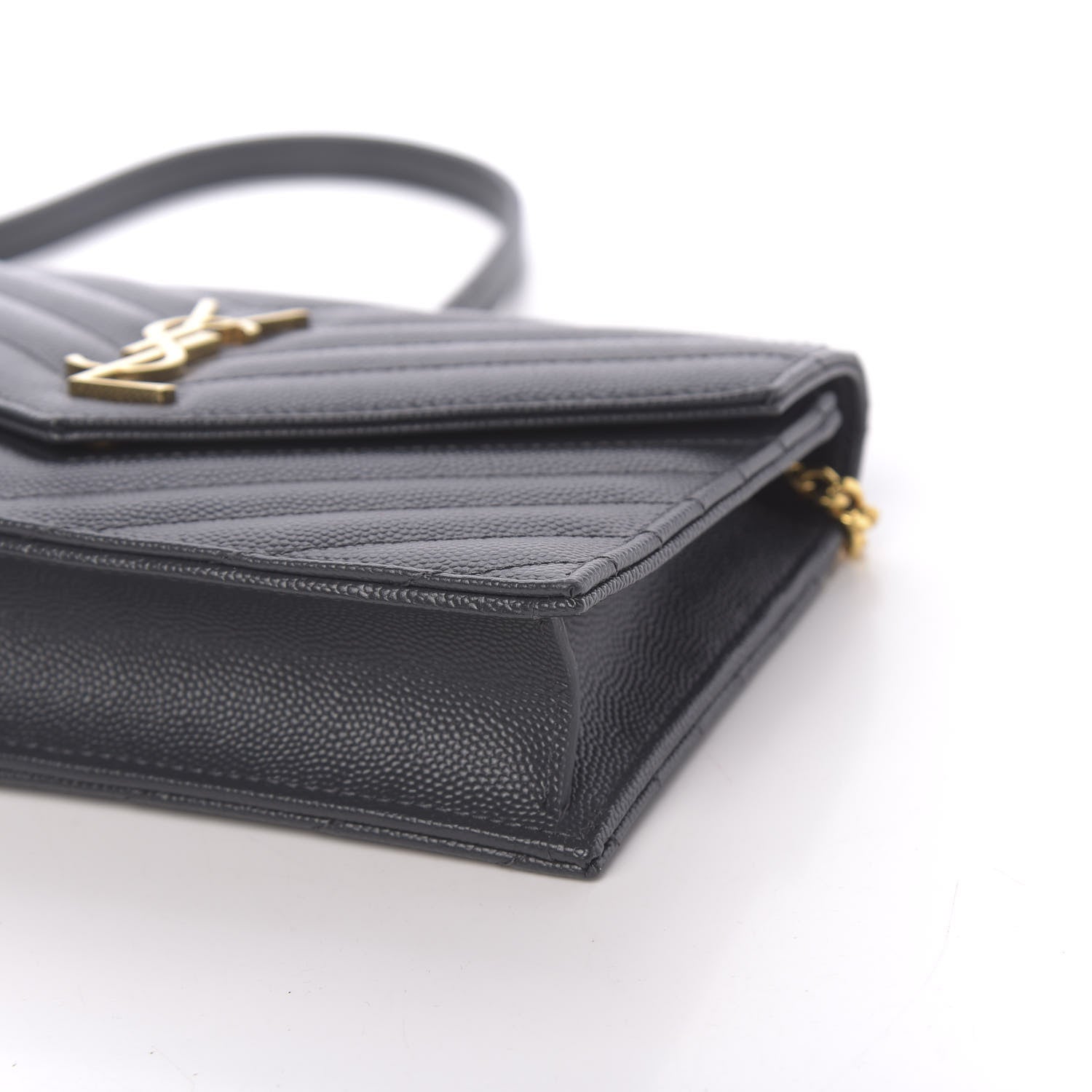 Saint Laurent Grain De Poudre Matelasse Chevron Monogram Envelope Chain Wallet Dark Smog 11 of 12