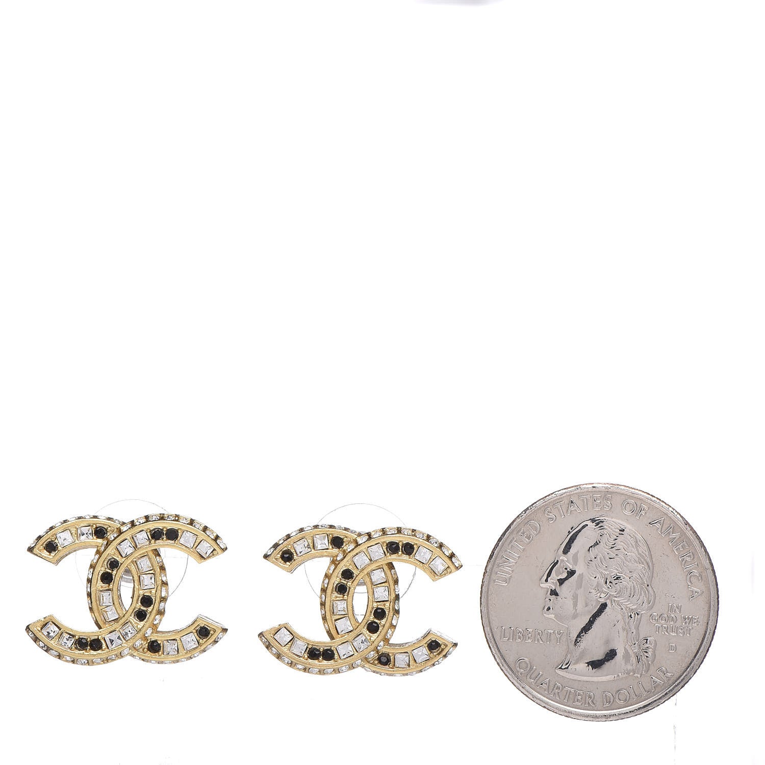 Chanel Baguette Crystal CC Earrings Gold Black 2 of 4