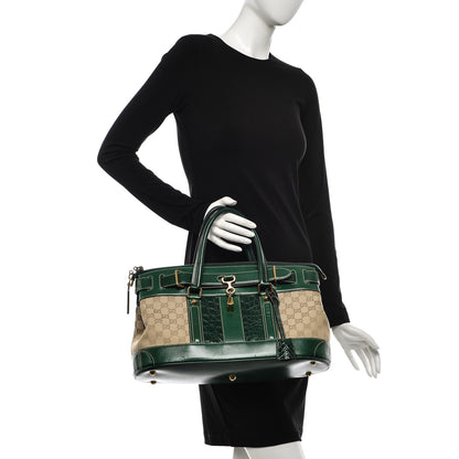 Gucci Monogram Crocodile Web Secret Top Handle Satchel Green 2 of 9