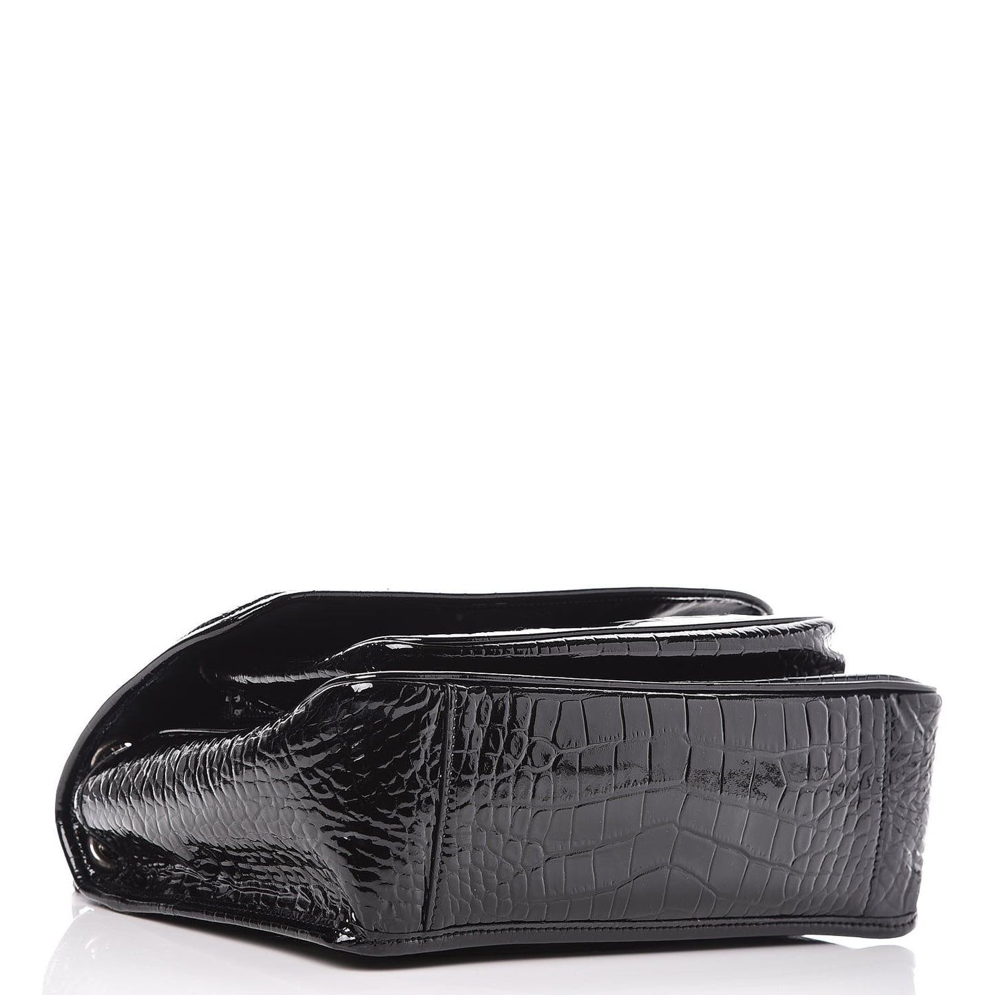 Patent Crocodile Embossed Lambskin Monogram Medium Niki Chain Satchel Black