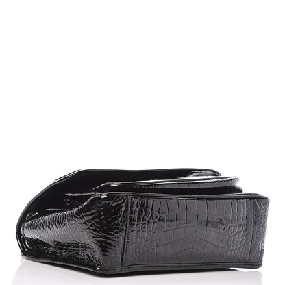 Saint Laurent Patent Crocodile Embossed Lambskin Monogram Medium Niki Chain Satchel Black 4 of 18