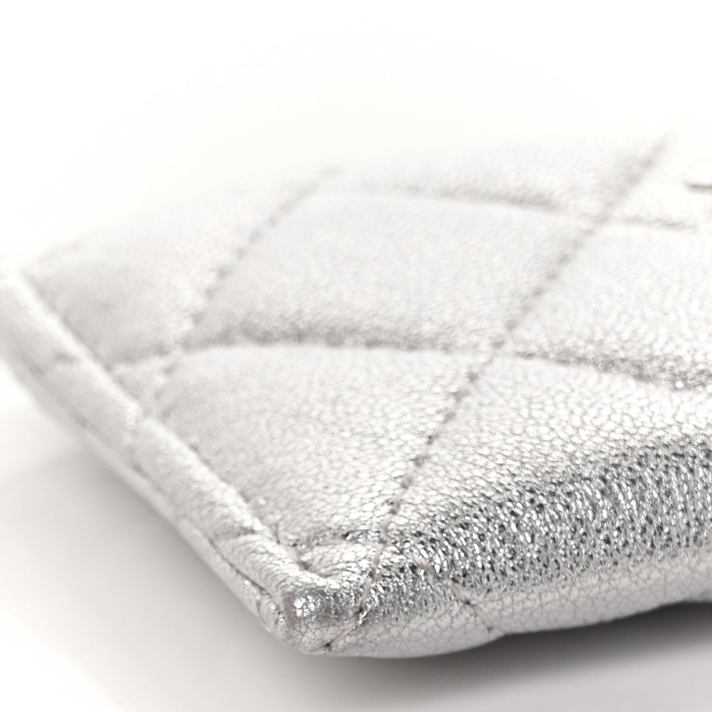 Metallic Lambskin Quilted Card Holder Silver