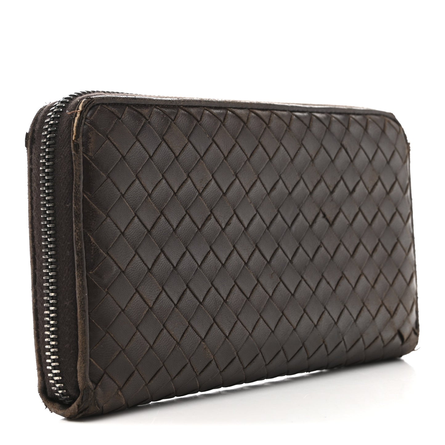 Nappa Intrecciato Zip Around Wallet Ebano