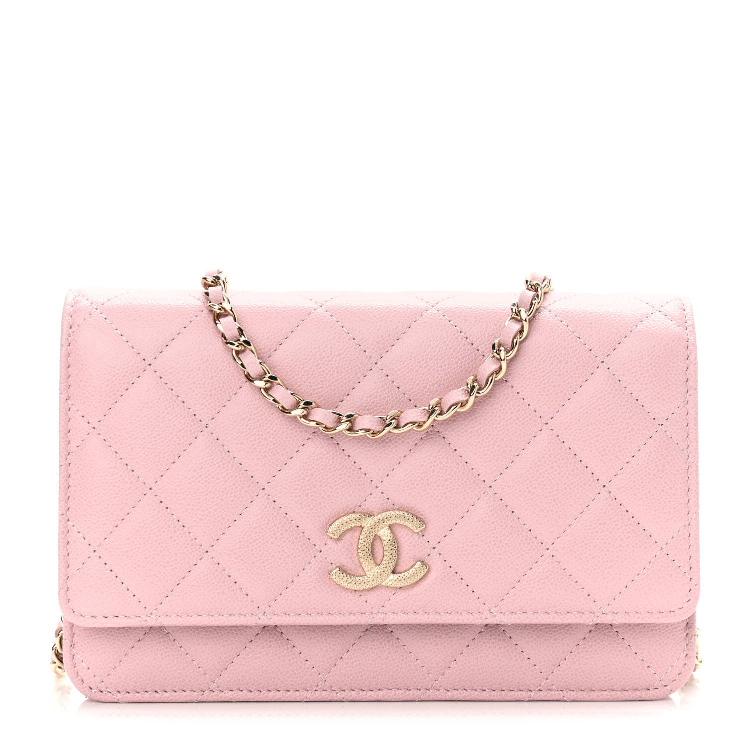 Chanel Caviar Quilted Studded CC Wallet on Chain WOC Light Pink 1 of 11
