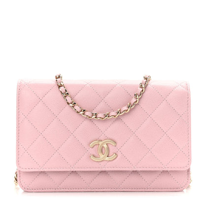 Chanel Caviar Quilted Studded CC Wallet on Chain WOC Light Pink 1 of 11