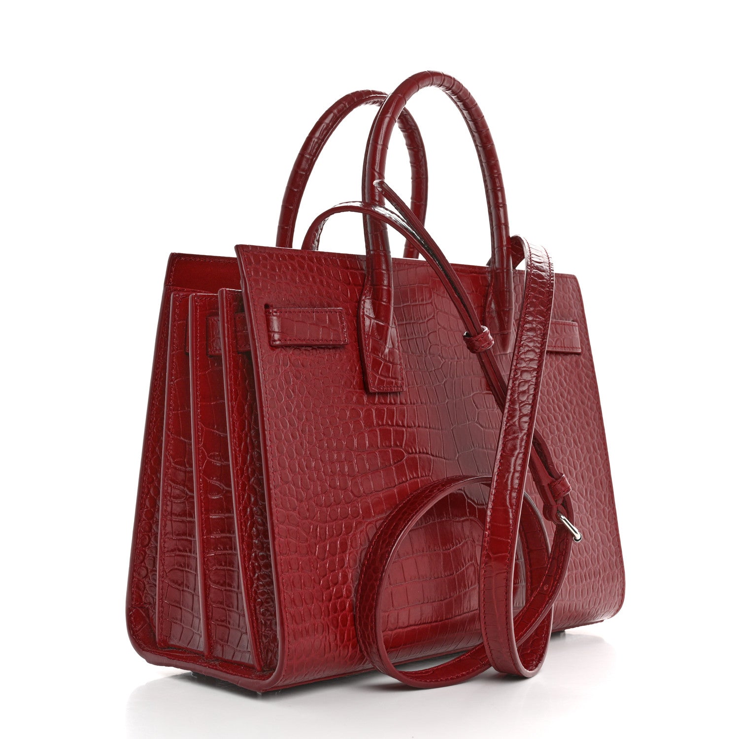 Saint Laurent Calfskin Crocodile Embossed Baby Sac De Jour Red 3 of 12