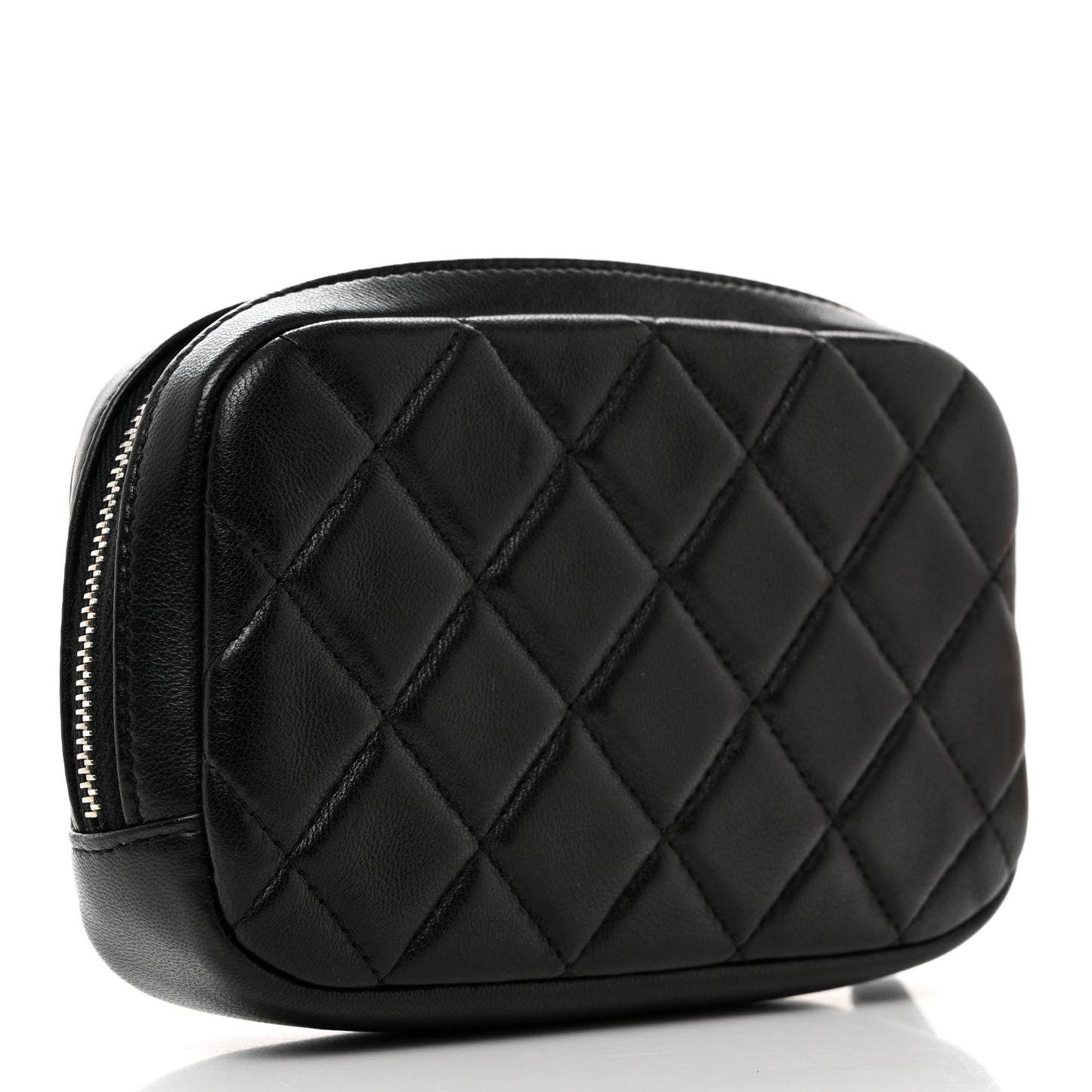 Lambskin Quilted Small Curvy Pouch Cosmetic Case Black