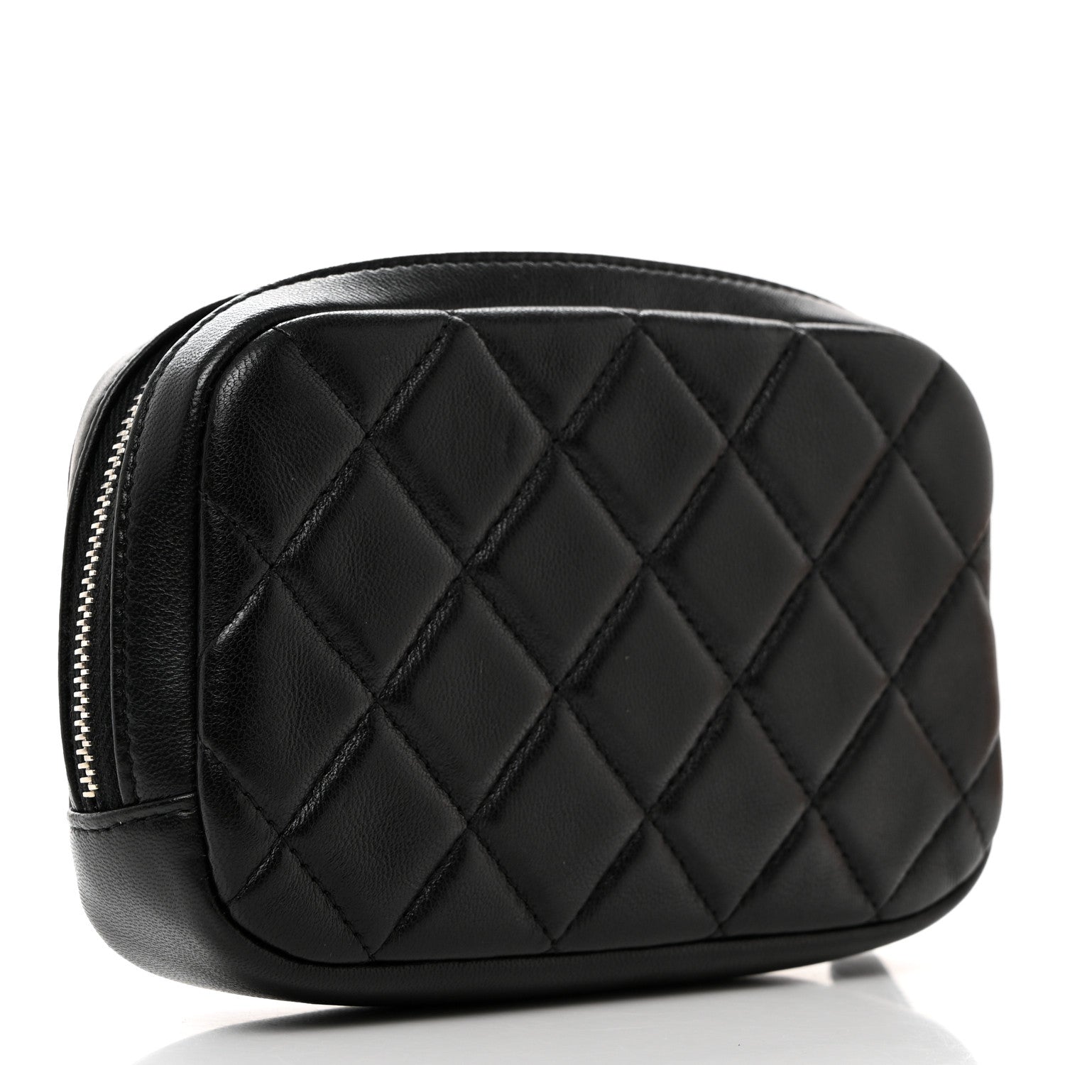 Chanel Lambskin Quilted Small Curvy Pouch Cosmetic Case Black 3 of 8