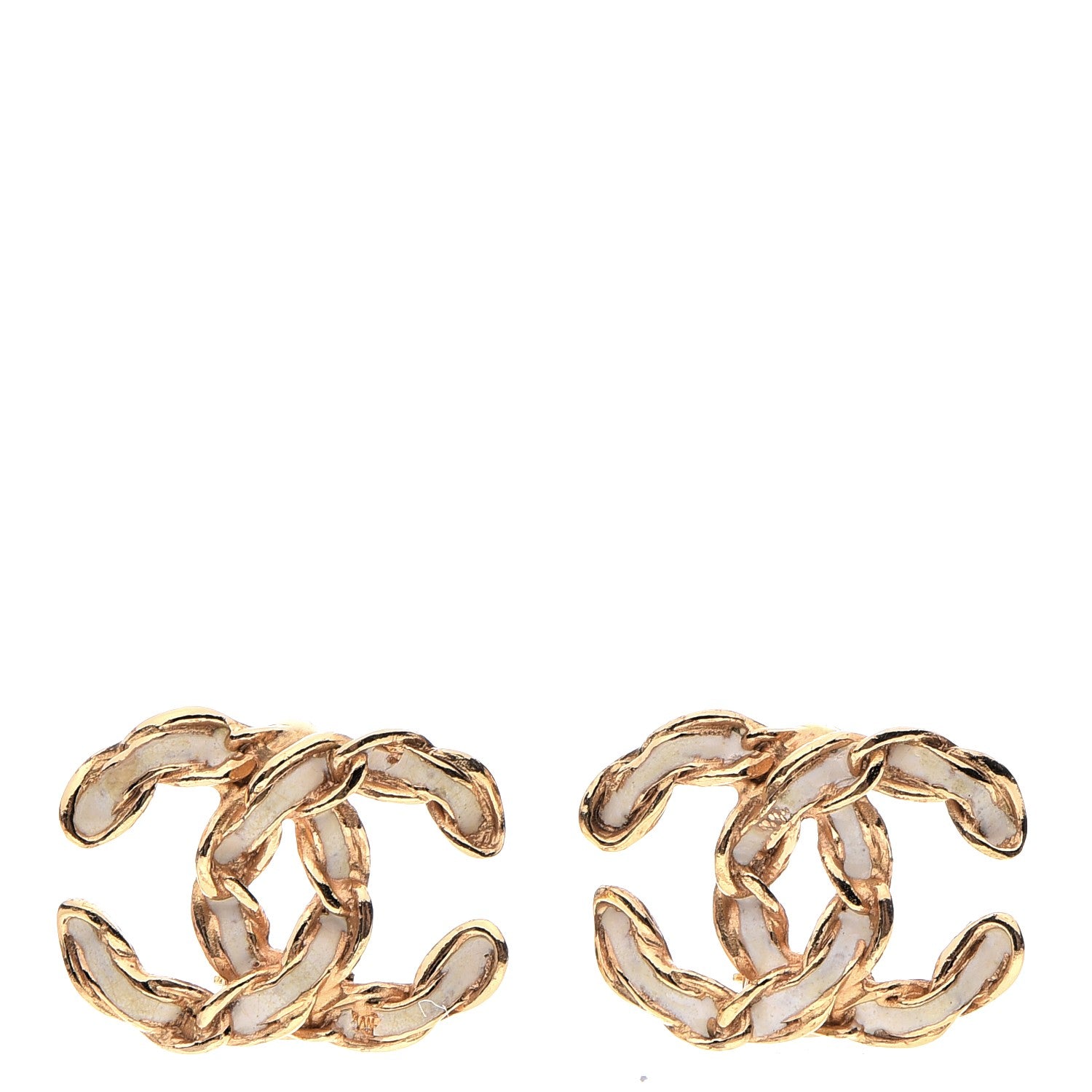 Chanel Enamel Chain Clip On CC Earrings Gold 1 of 4