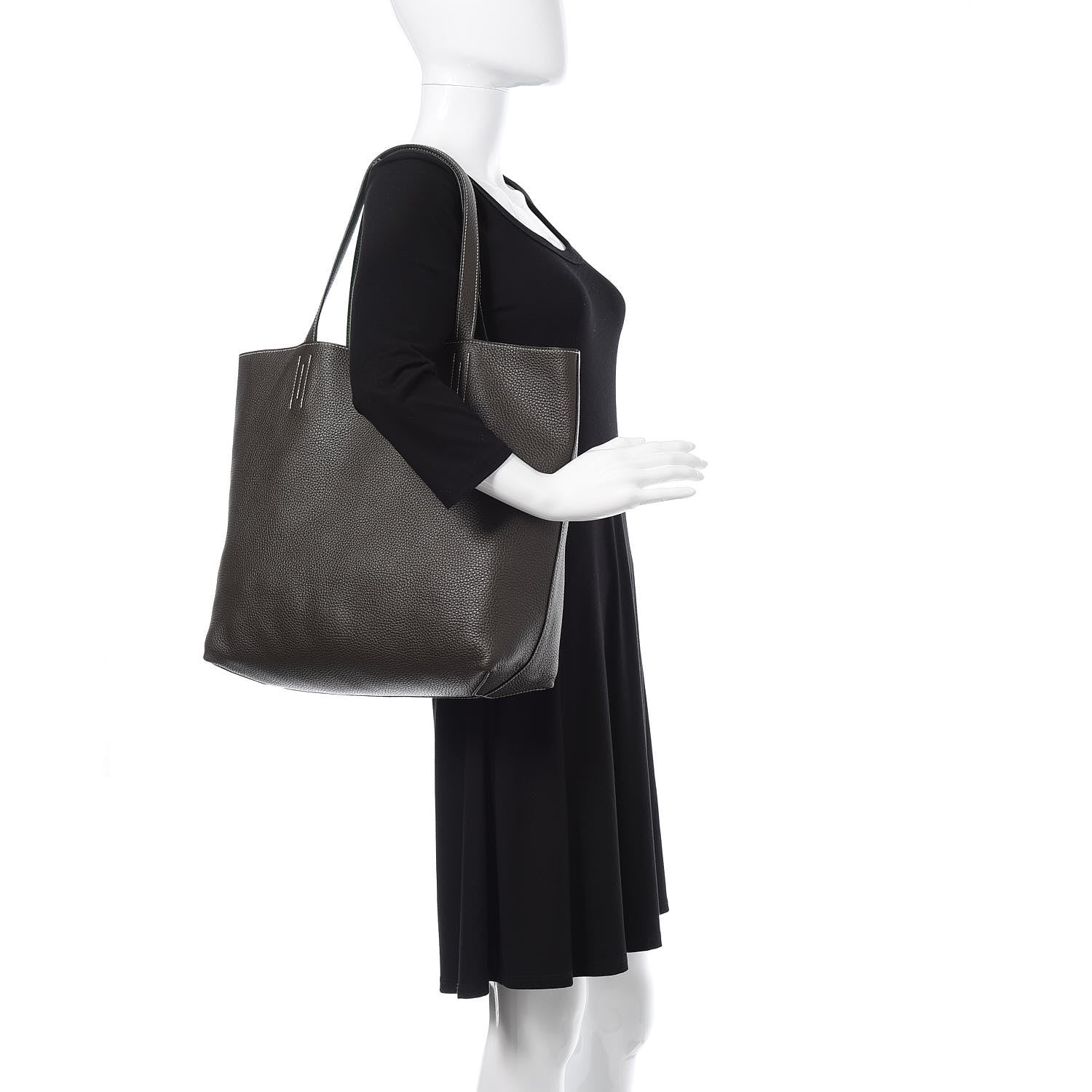 Hermes Taurillon Clemence Double Sens 45 Reversible Tote Bambou Vert Bronze 3 of 16