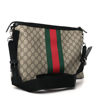 Gucci GG Supreme Monogram Calfskin Web Medium Flat Messenger Bag Beige Ebony Black 3 of 10
