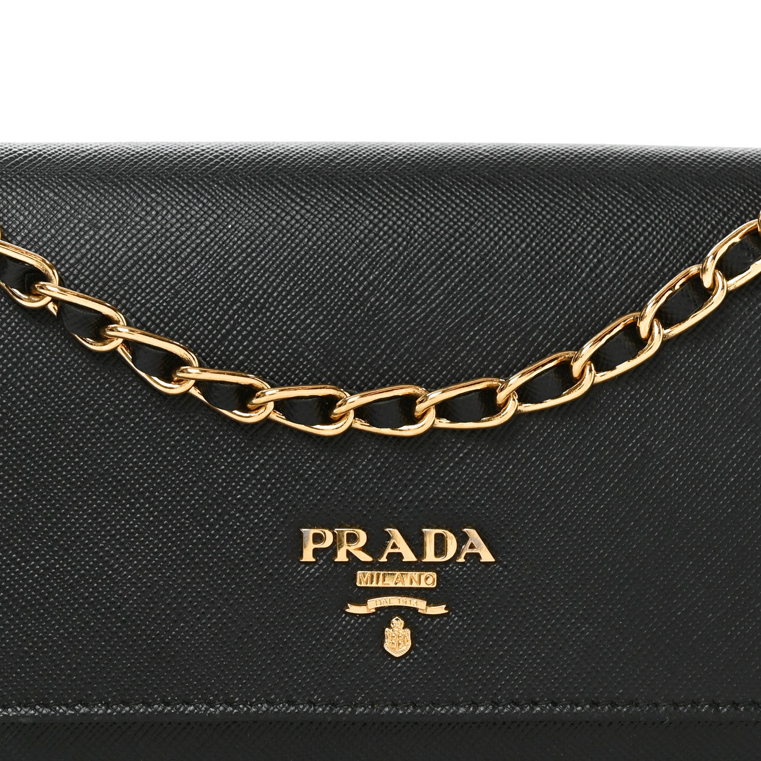 Prada Saffiano Metal Oro Chain Wallet Black 7 of 9
