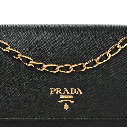 Prada Saffiano Metal Oro Chain Wallet Black 7 of 9