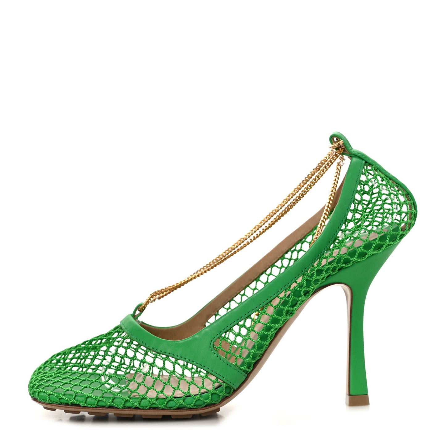 Mesh Calfskin Chain Sandals 39 Grass