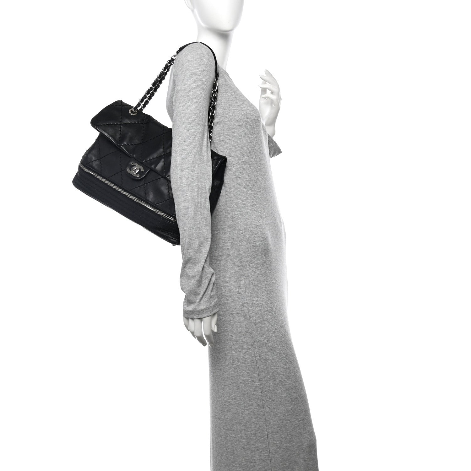 Chanel Calfskin Stitched Large Expandable Flap Bag Black 2 of 11