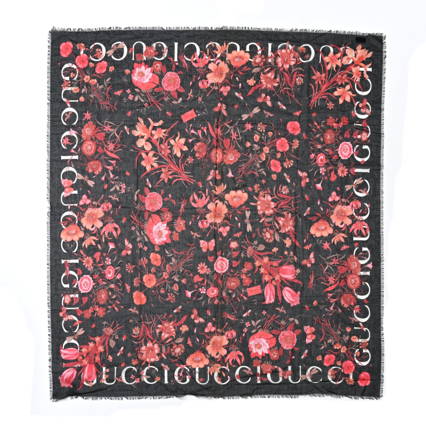 Cotton Floral Print Shawl Black Red