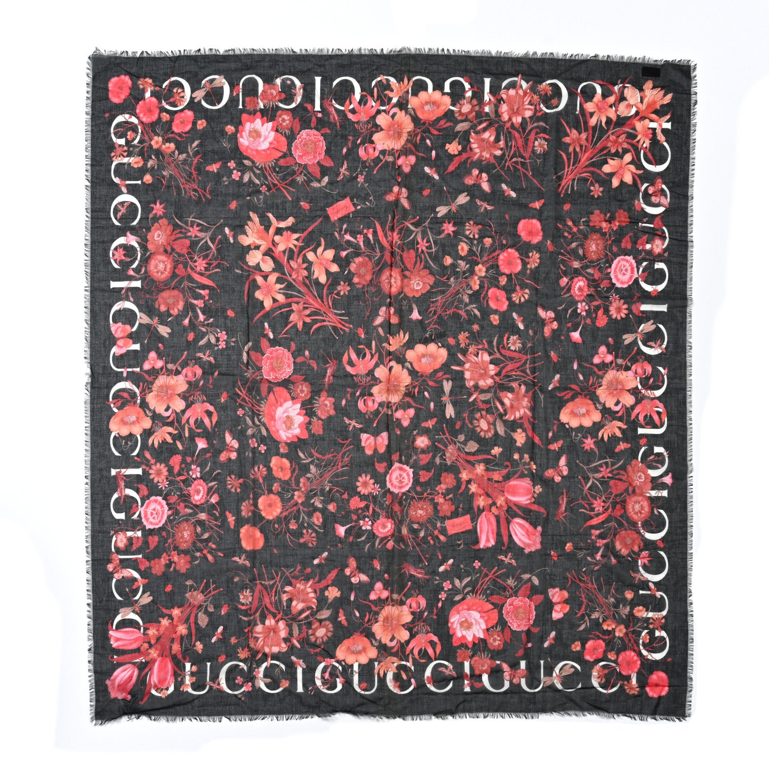 Gucci Cotton Floral Print Shawl Black Red 1 of 3
