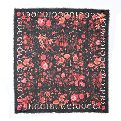 Gucci Cotton Floral Print Shawl Black Red 1 of 3