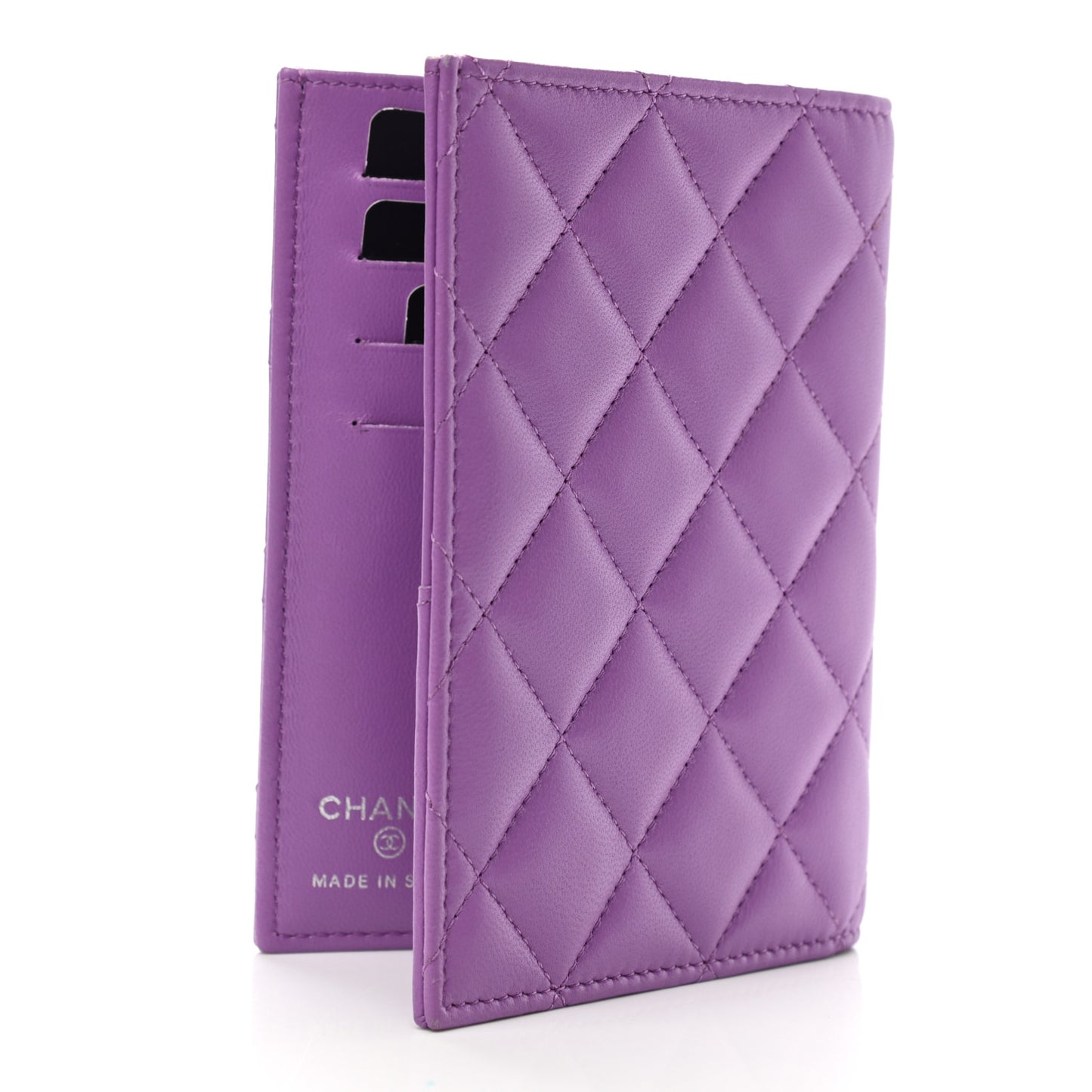 Lambskin Quilted Passport Holder Purple